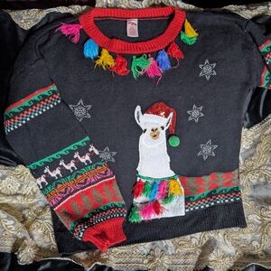 Holiday Time Black Sweater with Colorful Tassels